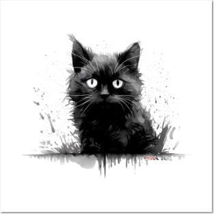 Water Ink Cuddly Whisker Baby Cat Posters and Art